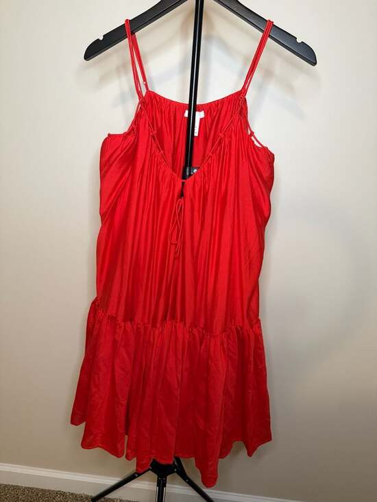 H&M Dresses & Skirts - H&M Women's Red Spaghetti Strap Tiered Mini Dress with V-Neck and Tie Front-M